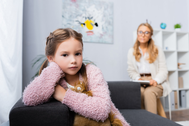 little girl patient with toy visiting psychologist - Photo, Image