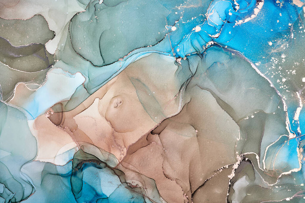 Alcohol ink colors translucent. Abstract multicolored marble texture background. Design wrapping paper, wallpaper. Mixing acrylic paints. Modern fluid art. Alcohol Ink Pattern - 写真・画像