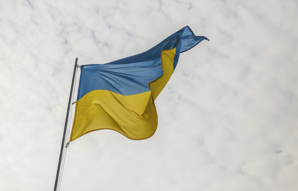 flag of ukraine on a cloudy background - Foto, imagen