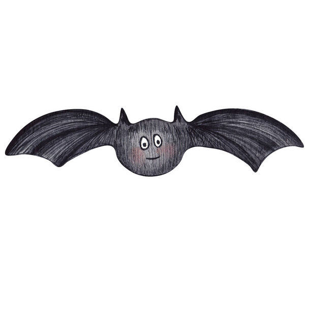 Akvarel karikatura Halloween bat. Ručně kreslená ilustrace - Fotografie, Obrázek