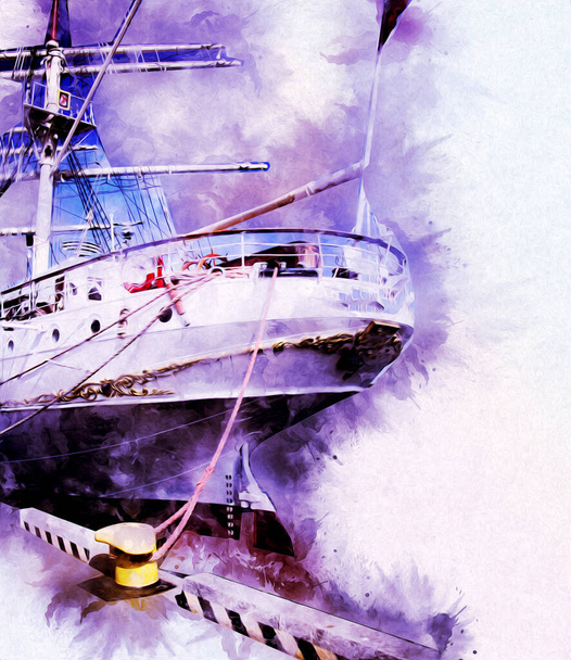 Антикварная лодка морской мотив рисование ручной работы иллюстрации художественный винтажный рисунок - Фото, изображение
