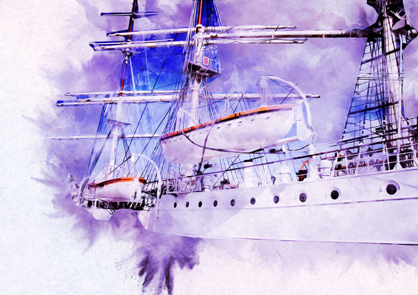 Barco antiguo mar motivo dibujo hecho a mano ilustración arte vintage dibujo - Foto, imagen