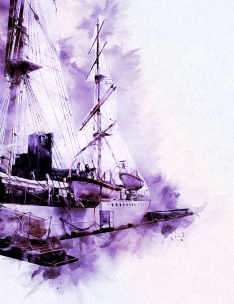 Antigo barco mar motivo desenho artesanal ilustração arte vintage desenho
 - Foto, Imagem