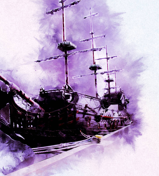 Barco antiguo mar motivo dibujo hecho a mano ilustración arte vintage dibujo - Foto, imagen