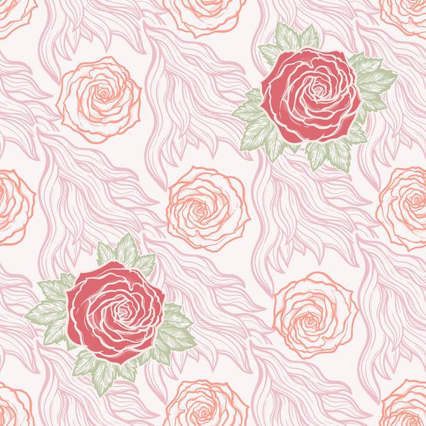 Vintage tattoos seamless pattern with beautiful roses and fire vector illustration - Διάνυσμα, εικόνα