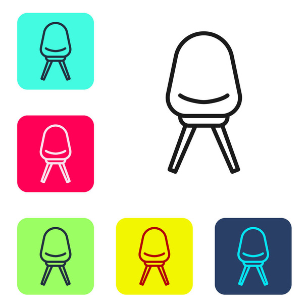 Icono de silla de oficina de línea negra aislado sobre fondo blanco. Establecer iconos en botones cuadrados de color. Ilustración vectorial. - Vector, Imagen