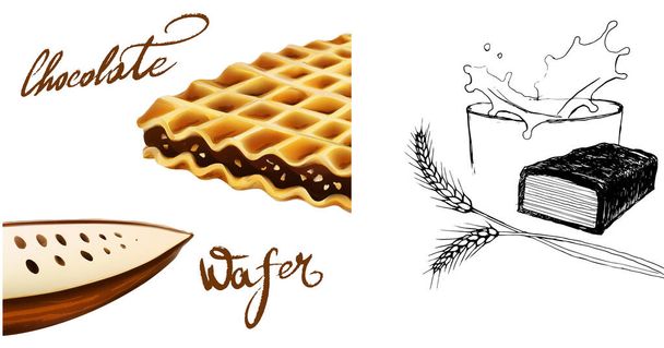 waffles milk chocolate cocoa icons set realistic 3d object - Вектор,изображение