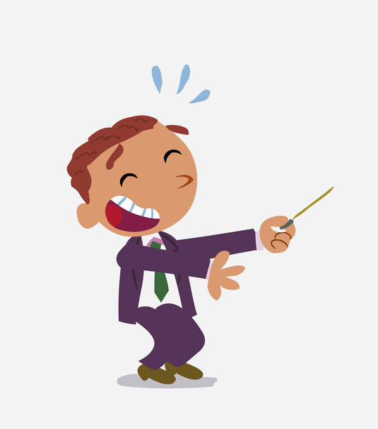 personnage de dessin animé de l'homme d'affaires rit tout en pointant vers le côté avec un pointeur - Vecteur, image