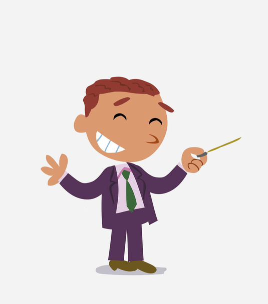 personaje de dibujos animados de hombre de negocios dice algo divertido mientras señala a un lado con un puntero - Vector, Imagen
