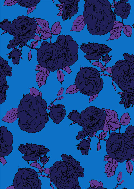 Blue vector flowers seamless pattern. Dark background - Vetor, Imagem