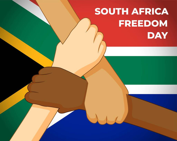 vector ilustración para el día de la libertad con las manos diferentes razas personas que están juntas en el fondo de la bandera africana  - Vector, imagen