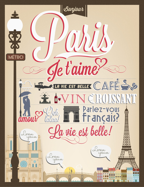Poster retrò con simboli e monumenti di Parigi
 - Vettoriali, immagini