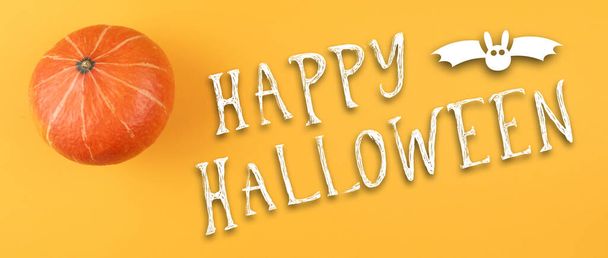 happy halloween banner with squash or pumpkin - Photo, image