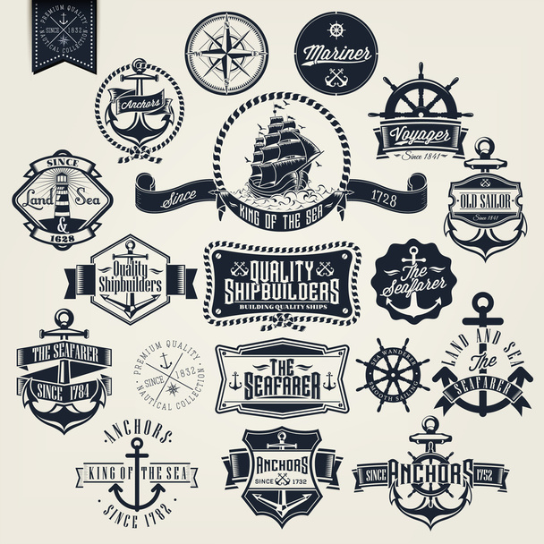 Vintage Retro Nautical Badger And Labels - Vector, Image