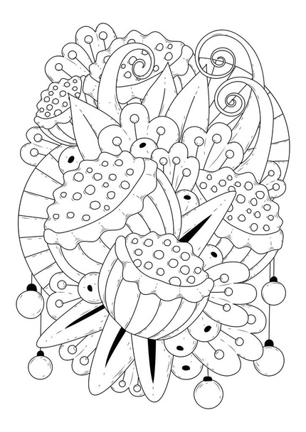 Coloring page for children and adults. Vector illustration with abstract flowers. Black-white background for coloring, printing on fabric or paper. - Vector, Image