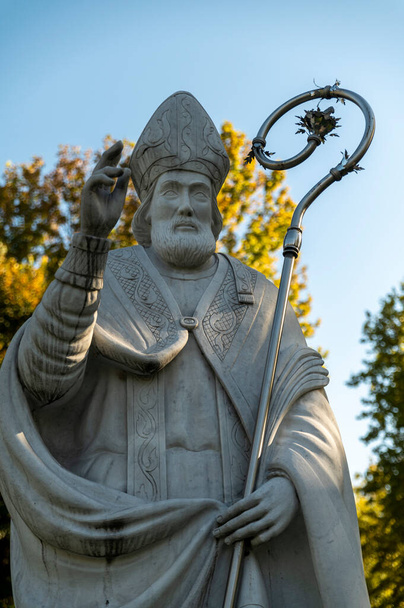 terni,italy october 22 2020: statue of San Valentoino placed at the roundabout of street filippo turati in terni - Photo, Image