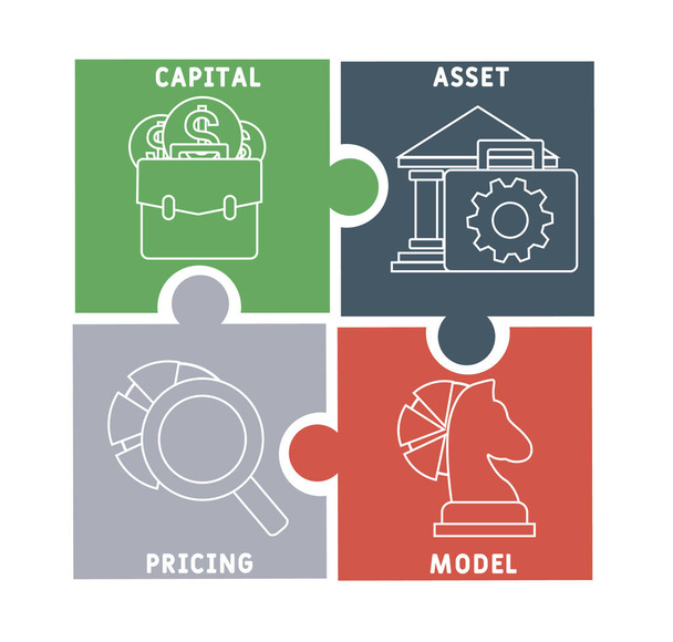 CAPM - сокращенная концепция бизнес-концепции модели ценообразования капитальных активов. концепция векторной иллюстрации с ключевыми словами и значками. буквенные иллюстрации с иконками для веб-баннера, флаера, целевой страницы - Вектор,изображение