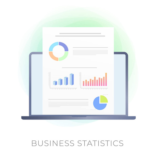 Business Statistics icona vettoriale piatta. Documento infografico con diagramma grafico in crescita e simbolo grafico, analisi di sviluppo aziendale isolata su sfondo bianco  - Vettoriali, immagini