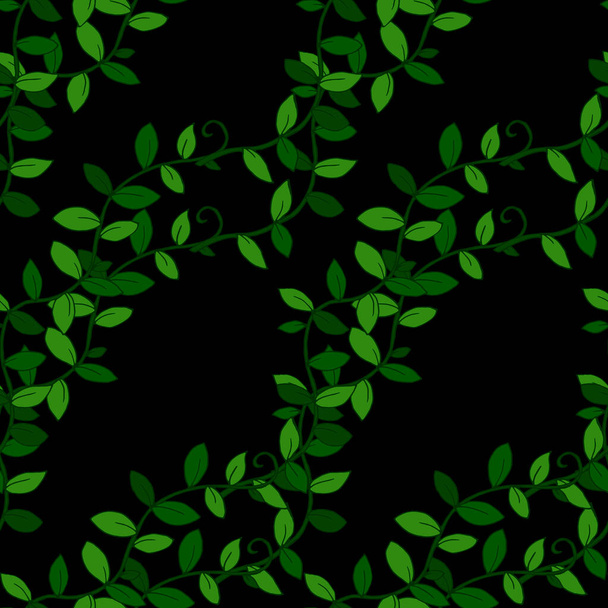 patrón sin costuras en colores brillantes, rama con hojas verdes, enredadera - Vector, imagen