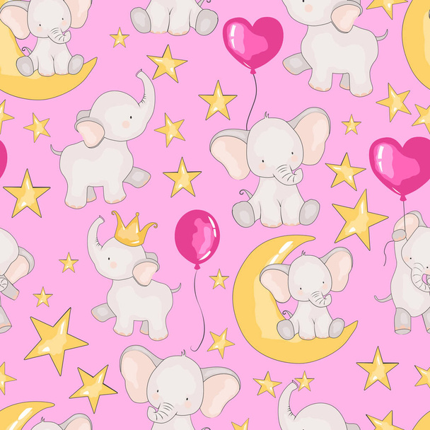 seamless pattern with fabulous elephants, wallpaper for baby - Vector, Image