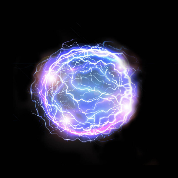 Fulmini blu Plasma Ball isolato su sfondo nero. sfondo potere astratto, un flash elettrico blu scuro. - Foto, immagini