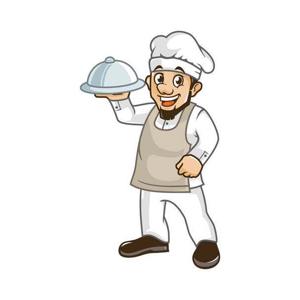 Impresionante barbudo logotipo del chef mascota vector de diseño - Vector, imagen