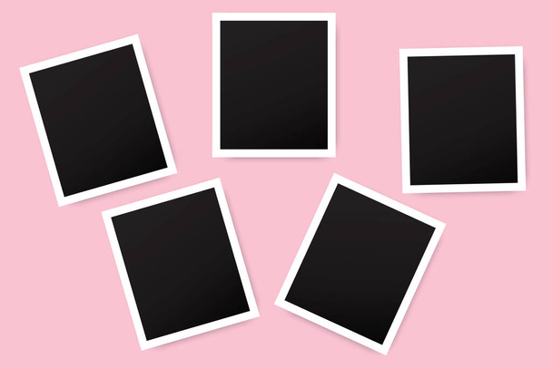 Ilustración vectorial de fotos antiguas en blanco sobre fondo rosa. Plantilla de foto álbum. Imagen de archivo. EPS 10. - Vector, imagen