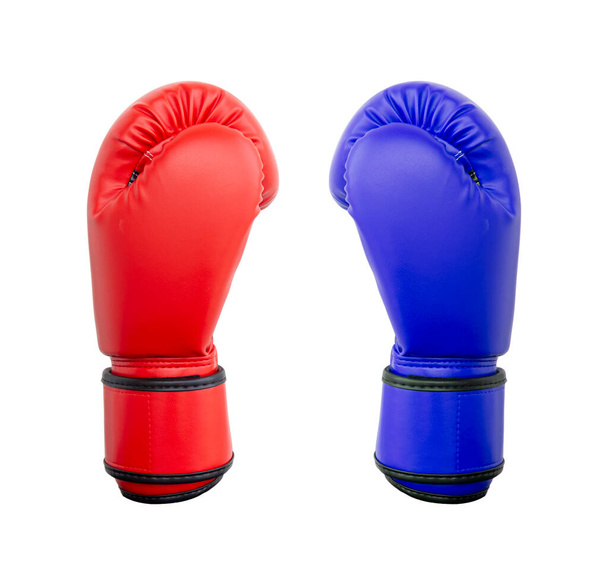 Boxing gloves Red and Blue hitting together isolated on white background. - Fotó, kép