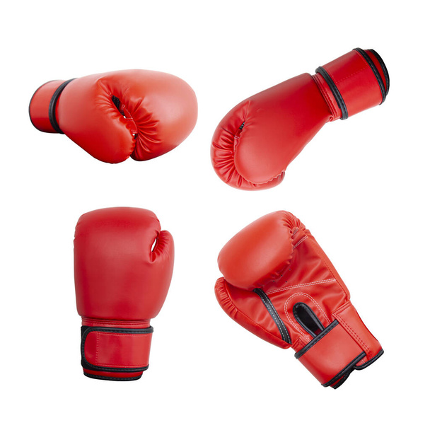 Set red boxing gloves from different angles on a white background. - Foto, Imagen