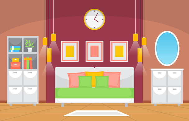 Спальня Спальня Спальня Ліжко Дизайн інтер'єру Сучасний будинок Ілюстрація
 - Вектор, зображення