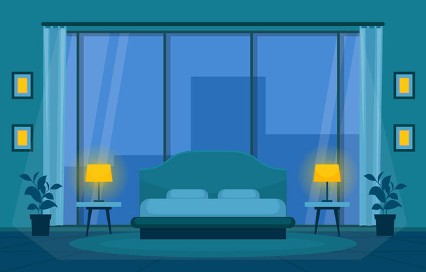 спальня спальня спальня ліжко дизайн інтер'єру сучасний готель квартира ілюстрація
 - Вектор, зображення