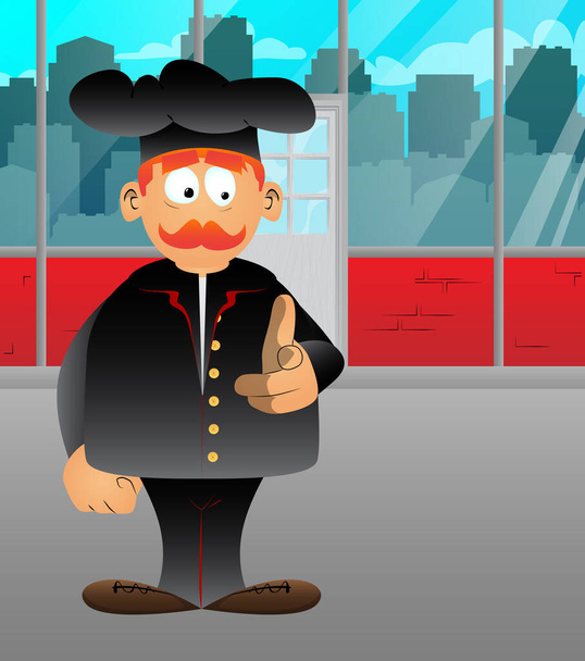 Gordo chef de dibujos animados masculino en uniforme apuntando al espectador con su mano. Ilustración vectorial. - Vector, Imagen