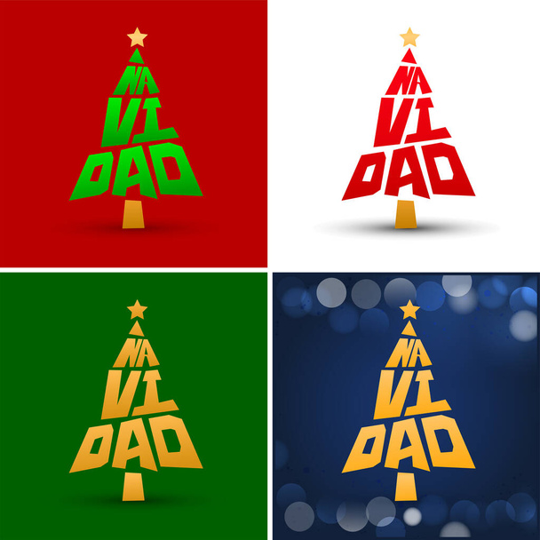 Navidad, Karácsonyi spanyol szöveg Vector Pine Lettering Shape Collection Set. - Vektor, kép