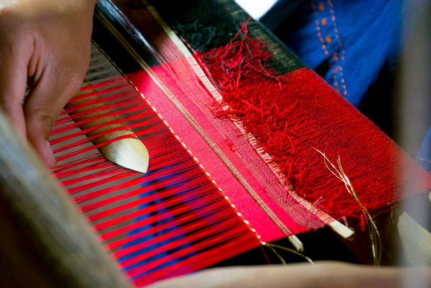 Traditional Thai tribal Cotton weaving by hands in the north of Thailand - Photo, Image