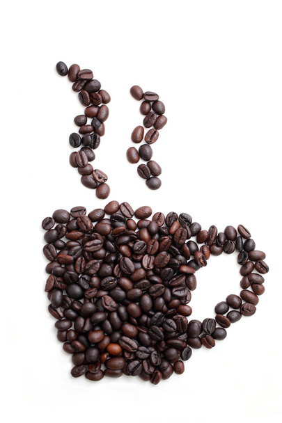 Silhouet mokken koffie bonen op de witte achtergrond - Foto, afbeelding