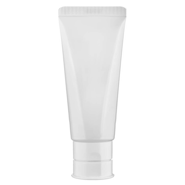 Tubo bianco vuoto per dentifricio o crema, plastica senza etichetta. Isolato su sfondo bianco - Foto, immagini