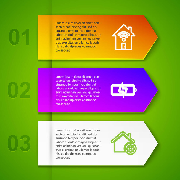 Set line Smart home with wi-fi, Battery, settings and . Business infographic template. Vector. - Vector, Image