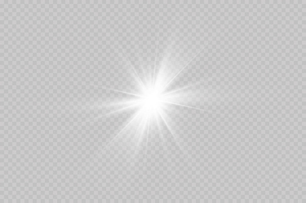  Heldere ster. De transparante stralende zon, heldere flits.Star explodeert op transparante achtergrond. - Vector, afbeelding