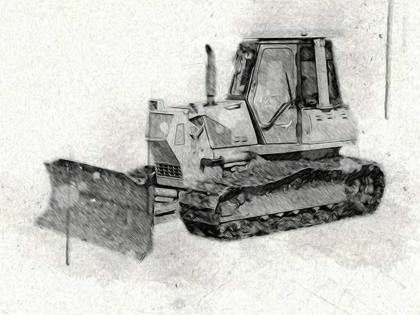 Bulldozer ilustração cor arte grunge desenho vintage
 - Foto, Imagem