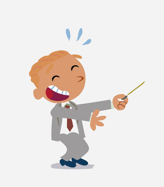 personaggio dei cartoni animati di uomo d'affari ride mentre indica il lato con un puntatore - Vettoriali, immagini