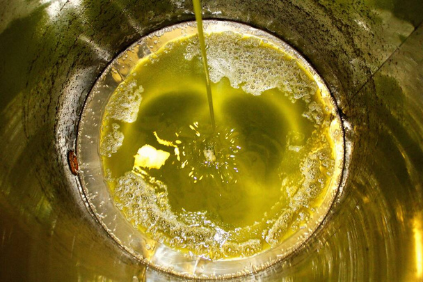 Proces extrakce extra panenského olivového oleje v mlýně na olivový olej nacházející se na okraji Atén v řecké Attice. - Fotografie, Obrázek