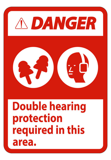 Peligro signo doble audición protección requerida en esta área con orejeras y tapones de oído  - Vector, imagen
