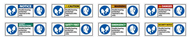Double Hearing Protection Required In This Area With Ear Muffs & Ear Plugs  - Vector, Image