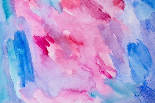 Fondo de acuarela abstracto con diferentes capas de colores en la textura del papel, rosa arte azul - Foto, imagen
