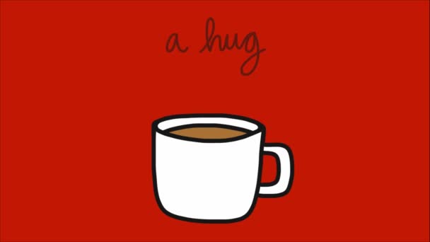 Καφές μια αγκαλιά σε ένα καρτούν κούπα - Πλάνα, βίντεο