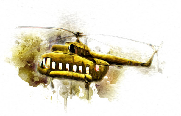 軍用ヘリコプターイラストアートヴィンテージ - 写真・画像