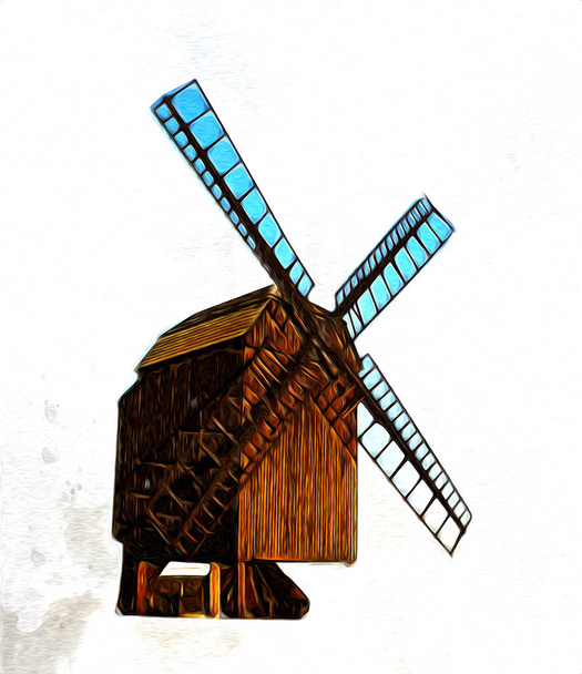 windmolen oude retro vintage tekening illustratie kunst - Foto, afbeelding