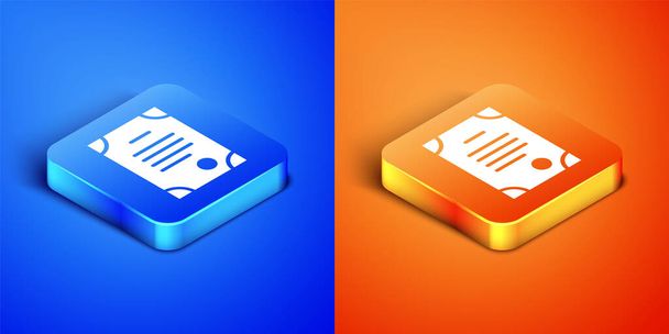 Isometric Death certificate icon isolated on blue and orange background. Square button. Vector. - Vector, Image