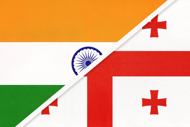 India and Georgia, symbol of national flags from textile. Relationship, partnership and championship between Asian countries. - Foto, Imagem