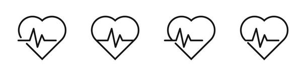Heartbeat line icon collection. Symbol cardiogram heart in linear style. Vector illustration. - Vector, Image